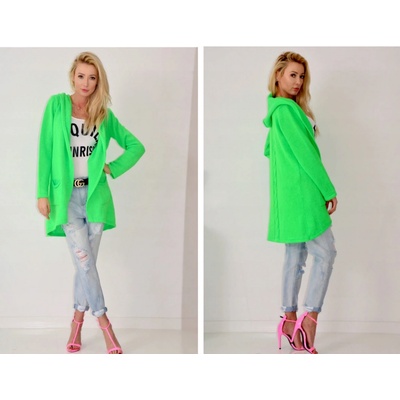 Fashionweek Mega pletený svetr kabát s kapuci TOP TREND HEVEN 3681 zelená neon