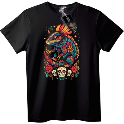 NOONEBRAND Тениска Цветна Ящерица и Захарни Черепи - 6XL, Black