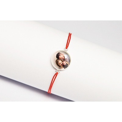 Meganflo Сребърна гривна със снимка - червен конец