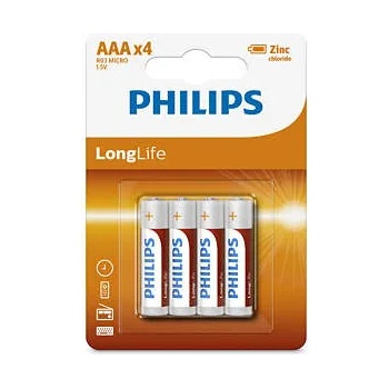 Philips R03L4B-10 Batteries PHILIPS Zinc-Chloride R03 AAA Longlife 4 Pcs. Blister (R03L4B/)