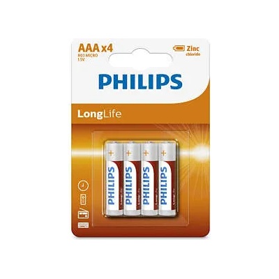 Philips R03L4B-10 Batteries PHILIPS Zinc-Chloride R03 AAA Longlife 4 Pcs. Blister (R03L4B/)