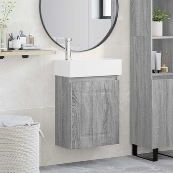 vidaXL Мивка за баня със смесител Сив Сонома 45, 5 x 22, 5 x 84 см (889467)