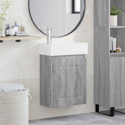 vidaXL Мивка за баня със смесител Сив Сонома 45, 5 x 22, 5 x 84 см (889467)