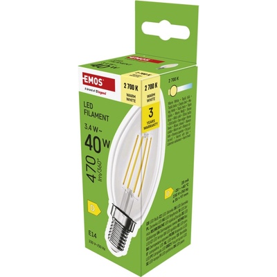 Emos LED FLM CANDLE 3,4 W 40 W 470lm E14 teplá biela