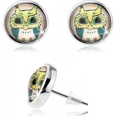 Šperky eshop cabochon čiré sklo lem barvy sova na bílém podkladu SP76.13