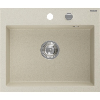 Mexen Oscar гранитна мивка с 1 корито 580 x 490 мм, бежова, хромиран сифон - 6519581000-69 (6519581000-69)