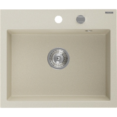 Mexen Oscar гранитна мивка с 1 корито 580 x 490 мм, бежова, хромиран сифон - 6519581000-69 (6519581000-69)