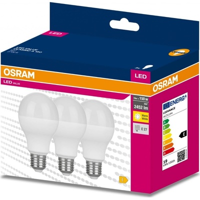 Osram 3PAK LED žiarovka E27 A60 19W = 150W 2452lm 2700K Warm 200° VALUE