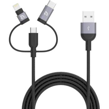 ADAM elements PeAk II Lightning Cable Trio 120B - универсален USB кабел с Lightning, microUSB и USB-C конектори (120 см) (тъмносив)