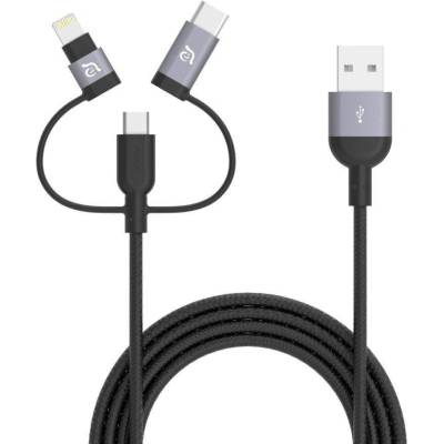 ADAM elements PeAk II Lightning Cable Trio 120B - универсален USB кабел с Lightning, microUSB и USB-C конектори (120 см) (тъмносив)