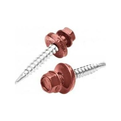 Šroub farmářský samořezný 4,8x20mm Lakovaný RAL 3011 červenohnědá s pogumovanou podložkou – Sleviste.cz