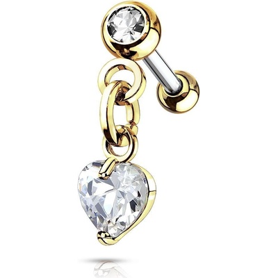 Šperky4U Cartilage piercing do ucha srdíčko čirý zirkon CP1057-GDC