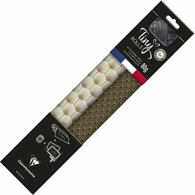 CLAIREFONTAINE Tiny Rolls, čierna / zlatá + stuha, Excellia 80 g, 5 × 0,35 m