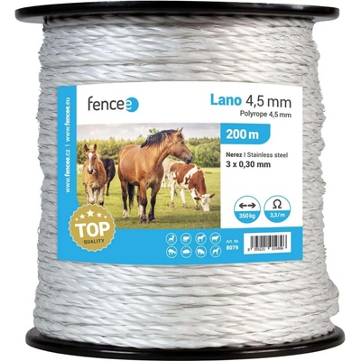 Lano pro elektrický ohradník, průměr 4,5 mm, bílé, délka 200 m