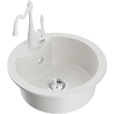 Mexen Diego кухненска мивка от гранит с 1 камера и смесител Carla, бял - 6512-20-670700-20 (6512-20-670700-20)