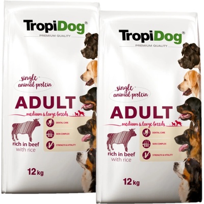Tropidog Premium Adult medium & large breed Hovězí a rýže 2 x 12 kg