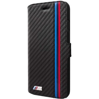 BMW M Sport Carbon Effect Booktype Case - дизайнерски кожен калъф, тип портфейл за iPhone XS, iPhone X (черен)