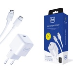 3mk Protection - Зарядно за стена Hyper - Включен USB-C кабел, Type-C порт, PD25W, GaN технология - Бяло