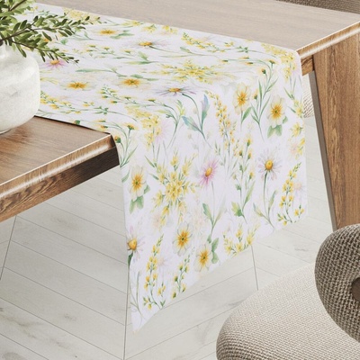 Biante Teflonový běhoun TF-135 Malované žluto-zelené luční kvítí na bílém 45x160 cm
