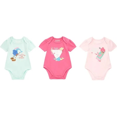 Guess Комплект от три къси цветни бодита с русалки за новородено момиче Guess