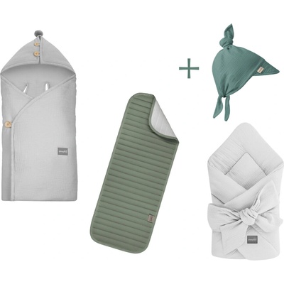 Sleepee Mušelínová cestovná súprava pre novorodencov Grey&Ocean green s klobúčikom