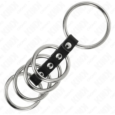 Метални пенис рингове с кожена връзка, 5 броя - Kink Connected Rings (D-241288)
