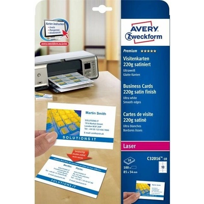 avery zweckform Vizitky, 85x54mm, Avery, A4, saténová úprava ultra biele, 220g