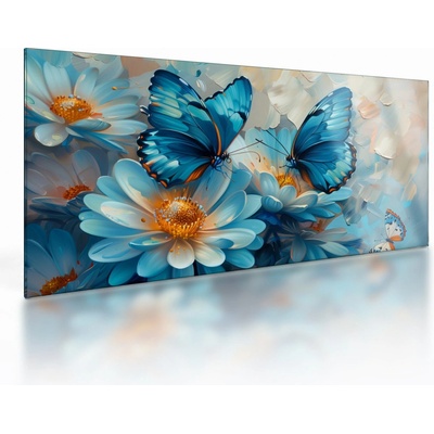 Sklenený obraz - Modrí motýle, jednodielne 100x50 cm na skle
