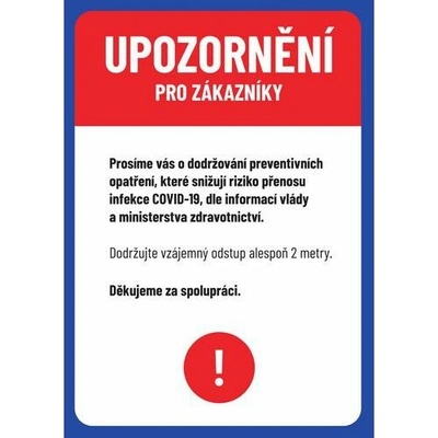 Upozornění pro zákazníky, plast, 297 x 210 x 0,5 mm, A4