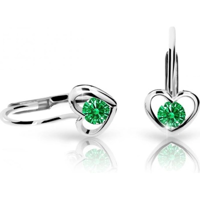 Danfil dětská srdíčka C1943 z bílého zlata s kamínkem Emerald Green zapínání klapka