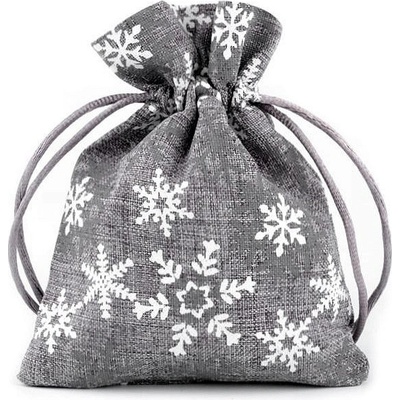 Prima-obchod Vánoční dárkový pytlík vločky 10x13 cm imitace juty, barva 2 šedá