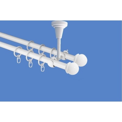 OK-GarnýžeCZ Garnýž kovová dvouřadá 19mm Todi double bílá 170 cm do stropu / kroužky s háčkem