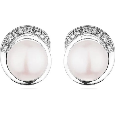 Swan Сребърни обици със сладководни бели перли и циркони CAA080EW Swan