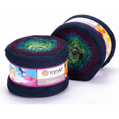 YarnArt Pletací / háčkovací příze FLOWERS 266 tmavě modro-vínovo-zelená, melírovaná (duhová), fantasy, 250g/1000m