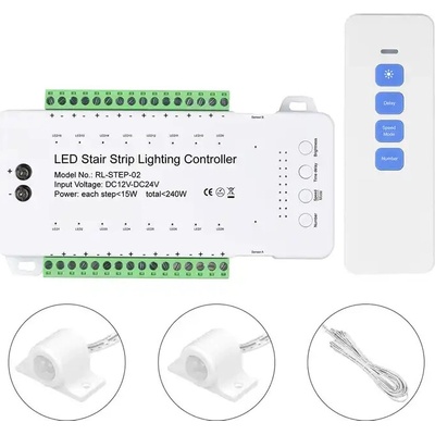LED ovladač pro schodiště pro 16 schodů s PIR senzory a dálkovým ovládáním