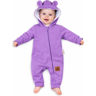 Baby Nellys Dojčenský teplákový overal s kapucňou fialový