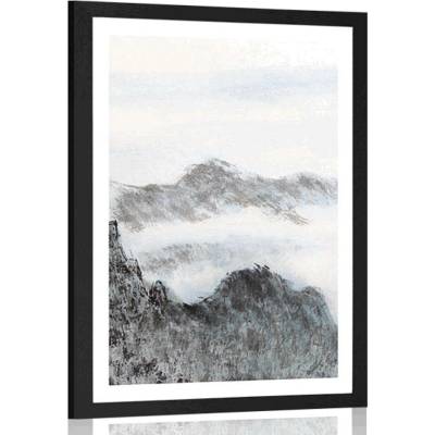 Plakát s paspartou tradiční čínská malba země - 40x60 white