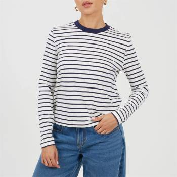 Brave Soul Тениска Brave Soul Women's Striped Long Sleeve T-Shirt - Navy/Cream