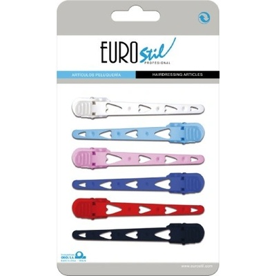Eurostil 00086 Plastic Clips Heart - plastové farebné pinety so srdiečkovými výrezmi, 9,8 cm, 6 ks