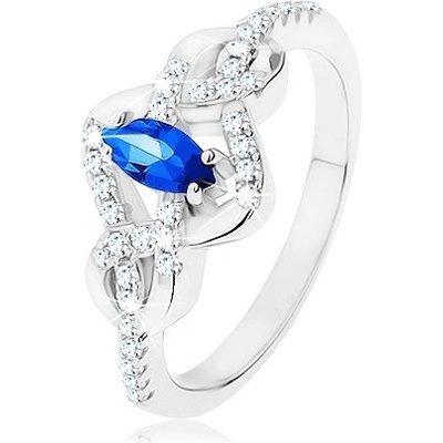 Šperky eshop Stříbrný prsten 925 modrý zirkonový ovál propletené linie zdobené zirkony HH7.3