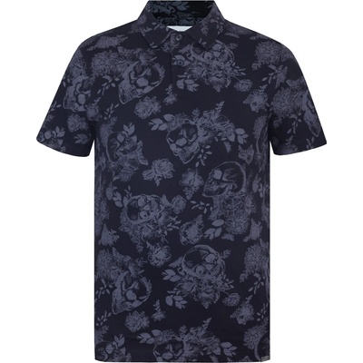 Firetrap Мъжка блуза с яка Firetrap All-Over Print Polo Top Mens - Black