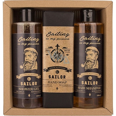 Bohemia Gifts & Cosmetics Sailor sprchový gél pre mužov 250 ml + šampon 250 ml + toaletní mýdlo 145 g darčeková sada