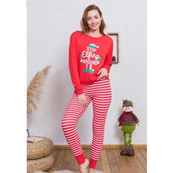 Червена ватирана пижама с надпис и джудже