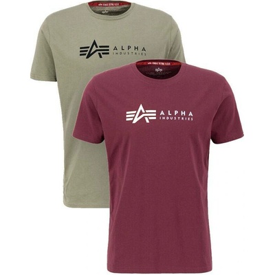Alpha Industries tričko LABEL 2 Pack olive/burgundy