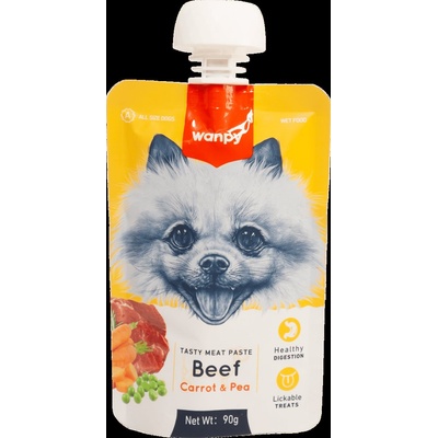 Wanpy Tasty Dog - Месна паста за кучета с говеждо, морков и грах, 90 гр