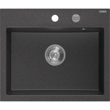 Mexen Oscar гранитна мивка с 1 отделение 580 x 490 мм, черен на пръски, хром сифон - 6519581000-76 (6519581000-76)