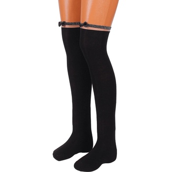 Image 1 of Стилни дамски дълги чорапи в черно с панделка и ламе