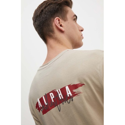 Памучна тениска Alpha Industries в бежово с апликация 148523 (148523)