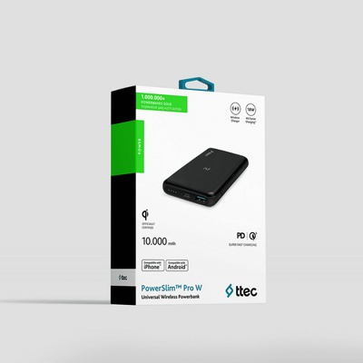 Ttec Външна батерия PowerSlim Pro W QI/PD/QC 3.0 10.000mAh Wireless Universal Mobile Charger - Черна, 116893 (8694470828381)