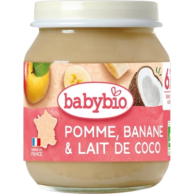 Babybio Био плодово пюре Babybio - Ябълка, банан и кокосово мляко, 130 g (3288130510973)